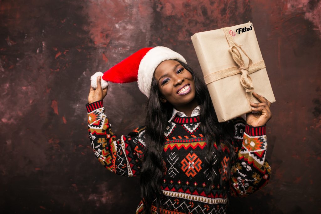 Afro American Woman With Christmas Presents